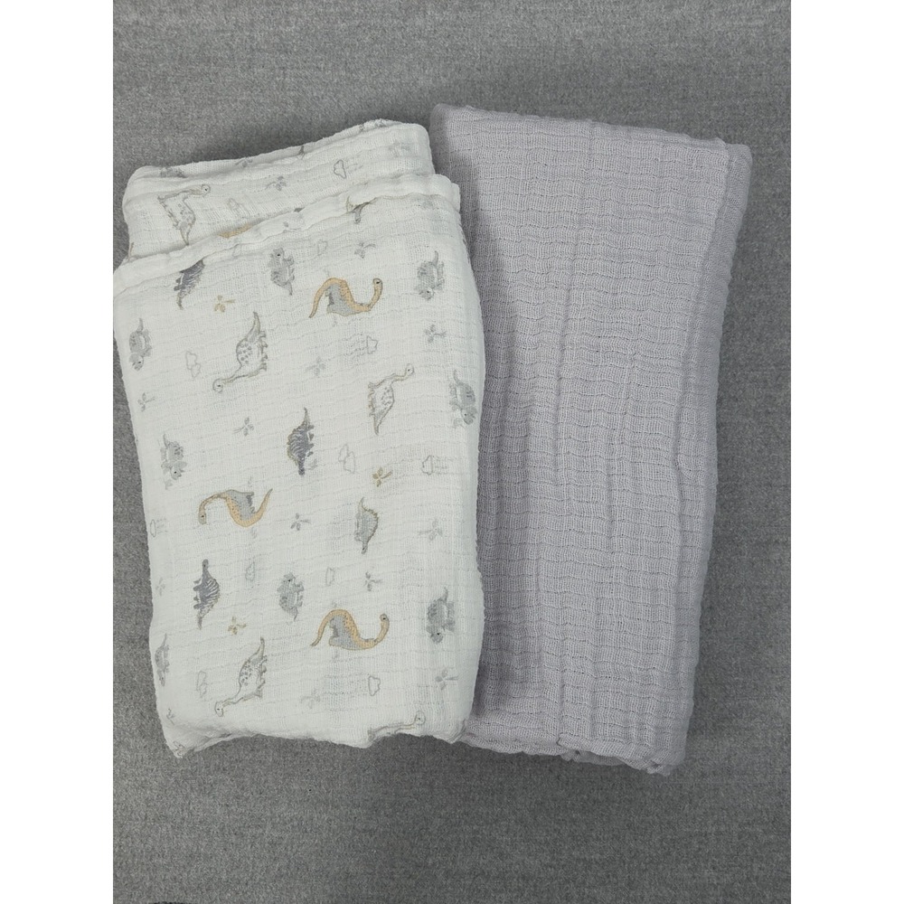Kyle‎ & Deena Soft Muslin Swaddle Blanket Set 36x40 Gray Dinosaur Lightweight